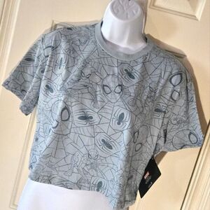 Marvel Spider Man Crop Top T-shirt Large Short Tee Shirt NEW NWT Movie Cropped